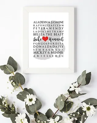 £4 • Buy Typography Print A4 Quote Wedding Anniversary Wall Decor Disney Couple Lion