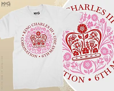 £4.99 • Buy Official King Charles Iii Girls Coronation Dress Tee Tops Unisex Red/pink Emblem