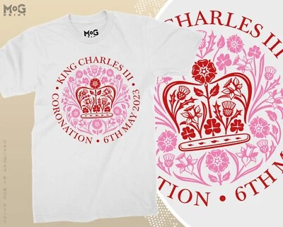 £4.99 • Buy Official King Charles Iii Girls Coronation Dress Tee Tops Unisex Red/pink Emblem