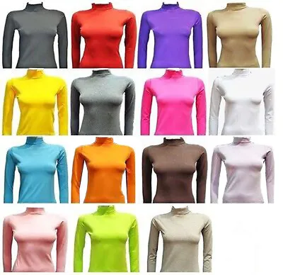 Women`s Ladies 95% Cotton Roll High Neck Polo Turtle Tops Long Sleeve Tops(2216) • £5.99