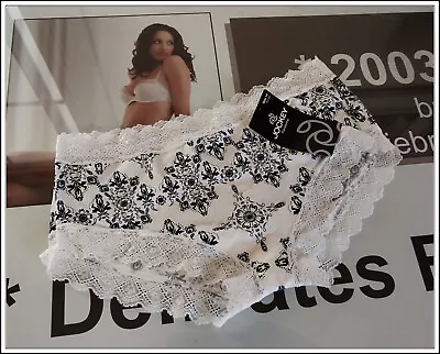 Jockey Parisienne~Size 14-Vintage Print-Lace Trim-Boyleg Brief-White/Blk-$17.95 • $8.99