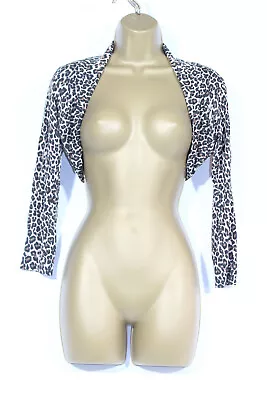 Vintage Internacionale Shrug Small Brown Leopard Print Animal Beige Womens • £10.99