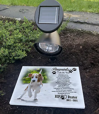 Personalised Memorial Headstone And Solar Powered Light Pet Dog Grave Marker. • £29.99