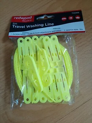 £1.45 • Buy 5m Travel Camping Washing Clothes Line With 12 Pegs Clip & Hooks Attachment