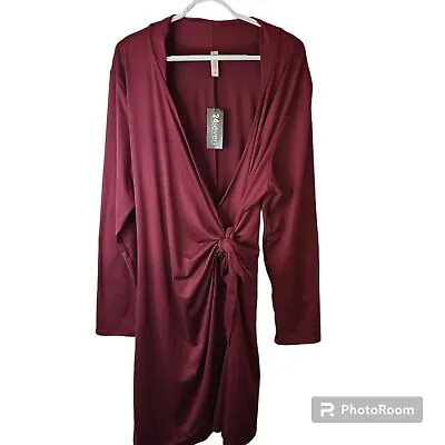 24Seven Comfort Apparel Burgundy Maroon Wrap Dress Size 2X Holiday Party • $21.99