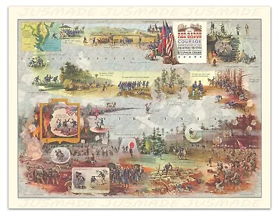 THE RED BADGE OF COURAGE Vintage Pictorial Map 1861 Civil War -Unframed- Print • $21.99