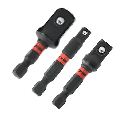 Impact Driver Socket Adaptor Set 3pc 50mm 1/4  3/8  1/2  Hex Drive • $8.03