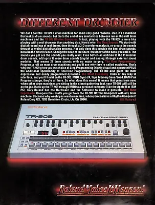 Vtg ROLAND TR-909 MAGAZINE PRINT AD Rhythm Composer Drum Machine PINUP PAGE • $7.99