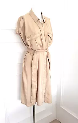 H&M Safari Design Khaki Beige Ecru Urban Street Ladies Shirt Dress 10 12 M • £24.99