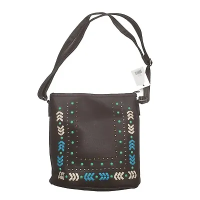 Women's By Jade Western Faux Brown Leather Turquoise Color Studs Crossbody Bag • £20.23