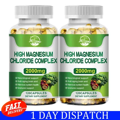 2Pack High Magnesium Chloride 2000mg 120 Capsules Nervous System Support Organic • $20.89