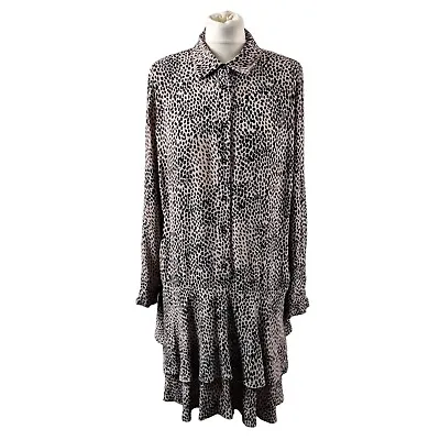 £26.99 • Buy Mint Velvet Shirt Dress Leopard Print UK 12 Button Up Collared Long Sleeve Midi