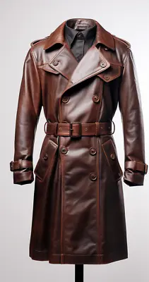 Men's Genuine Lambskin Leather Red Winter Warm Trench Coat Overcoat • $180.29