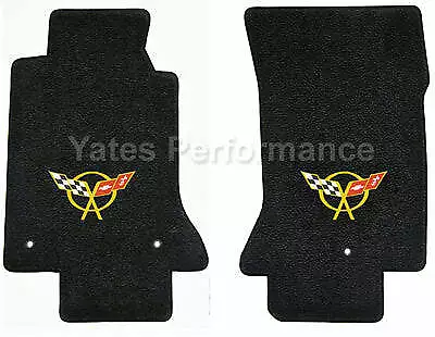 1997-2004 C5 Corvette Black Front Floor Mats Set W/ Yellow Crossed Flags Logo • $138.99