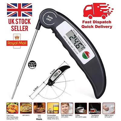 £5.99 • Buy Digital Food Thermometer LCD Meat Probe Kitchen Cooking BBQ Turkey Milk Water 