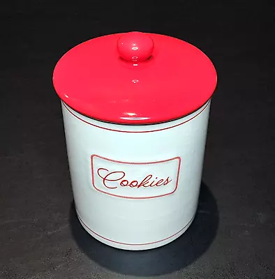 Newclassic Earthenware Retro Red/White Cookie Jar + Lid NEW !!! • $19.95