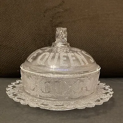 Antique Queen Victoria Golden Jubilee 1887 Pressed Glass Covered Dish • $120