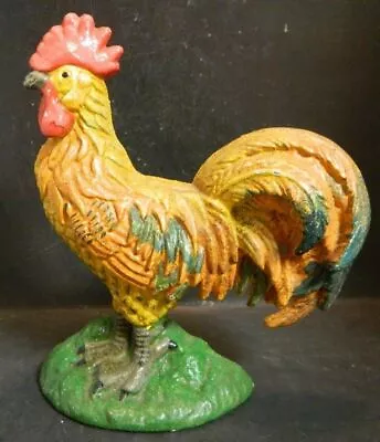 Vintage Hand Painted Cast Iron Rooster Door Stop 8.75  X 7.25  4+ Pounds Excell • $26.99