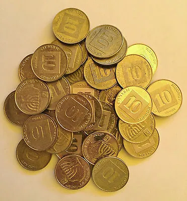 Lot 50 Israeli Coins 10 Agorot Israel Money Official Golden Color Agora Menorah • $12