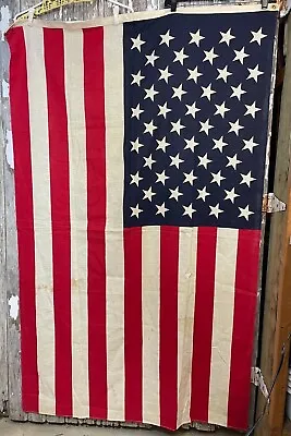 NOS Vintage 50 Printed Stars AMERICAN FLAG 5' X 3'  Cotton? Unmarked Never Used • $18.95