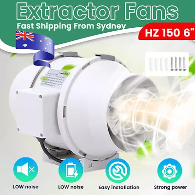 6 Inch Silent Extractor Fan Duct Hydroponic Inline Exhaust Vent Industrial 150HZ • $42.98