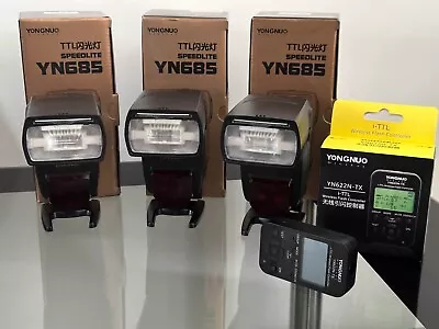 3x YONGNUO YN685 Speedlite + 1x YN622N-TX Wireless Flash Controller For NIKON • £270