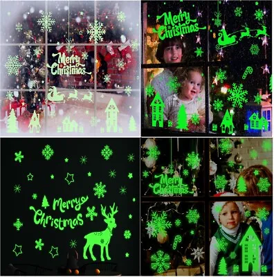 $7.64 • Buy Christmas Window Clings Glow In The Dark Xmas Snowflake Reindeer  Wall Stickers