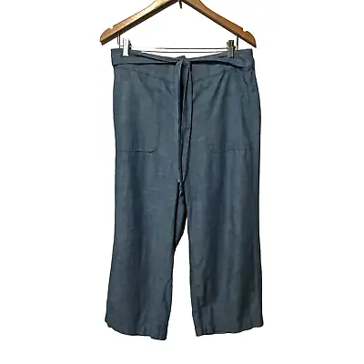 J. By J. Crew Pants Belted Blue Cotton Chambray Wide Leg Pull On Elastic 12 • $14