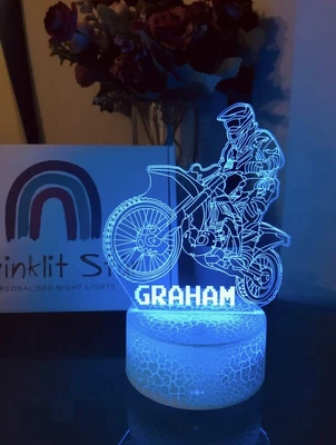 Personalised WHEELIE BIKE Nursery Room Custom Name Kids Gift 3D LED Night Lamp • $34.99