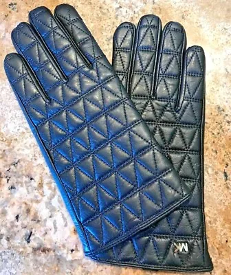 NWT Michael Kors Women's Triangle Quilted Leather Tech Gloves Black Size XL • $39