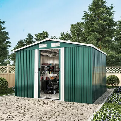 Metal Outdoor Garden Shed 8 X 8 Storage House Apex Roof Floor Foundation Base • £309.99
