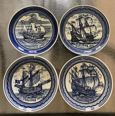 Vintage Delft Holland Nautical Ships Father's Day Hanging Plates 1970's Set Of 4 • £48.25