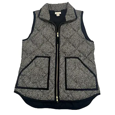 J. Crew Excursion Herringbone Quilted Puffer Vest Size XS Cream & Black Outdoors • $17.39