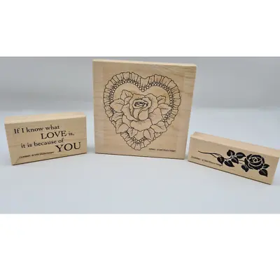 Elusive Images - Wood Mounted Lace Rose Heart Stamps 823257 • £7.99