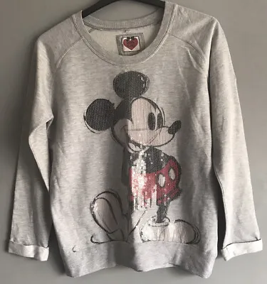 £4.99 • Buy Disney Store Mickey Mouse Sweatshirt Medium Grey Long Sleeve Jumper With Sequins