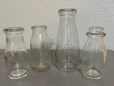 4 Vtg. Embossed Glass Milk Bottles- 1/2 Pint 1 Pint-Racy Rainiers Meadow Gold • $24