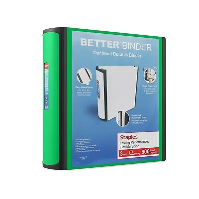Staples Better 3-Inch D 3-Ring View Binder Green (19936) 892167 • $12.79