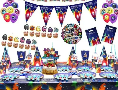 Among Us Theme Party Supplies Kids Birthday Decorations Tableware Plates Cups • £2.99