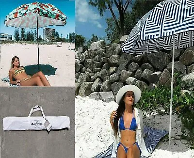 $59.95 • Buy LazyDayz 1.8m Folded Beach Umbrella Tropical With Carry Bag Adjustable AU Stock