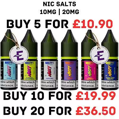 Nasty-Liq 10ml Nic Salts 10 20mg Shot Nastyliq Vape Juice E Liquid 50/50 BULK • £2.94