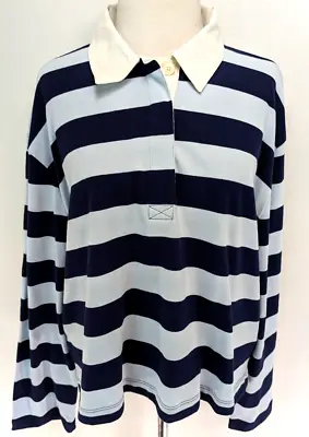 J.CREW Women's Relaxed Long Sleeve Rugby T-Shirt Blue Stripe Polo Size XL EUC! * • £23.11