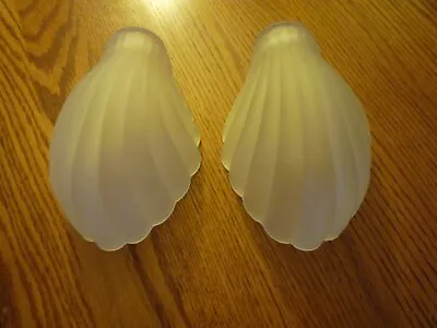 Pair Of Vintage Slip Shades Clear Frosted Glass Clam Shell Design Sconce 2 • $63