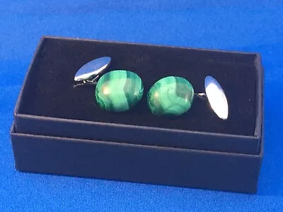 Vintage Mid Century Chrome And Malachite Cufflinks Circa 1950 • $31.11