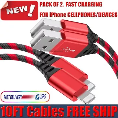 $8.99 • Buy 2-Pack 10FT Long Charging Cable Charger For IPhone 14+ 13 12 Pro Max XR Xs 7 8+