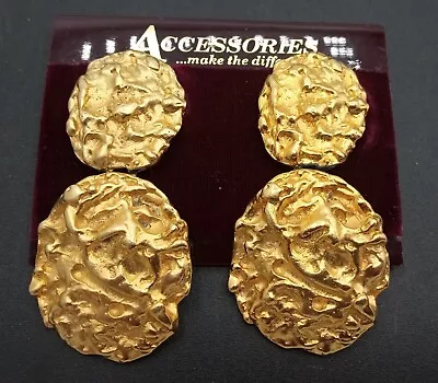 Maxine Denker Vintage Gold Matte Statement Clip On Earrings • $72.50