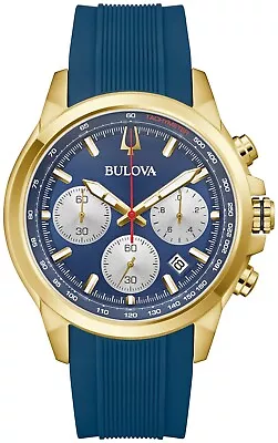 Bulova Men's Quartz Chronograph Calendar Blue Watch 45MM 97B208 • $162.99