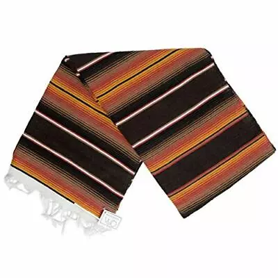 Vintage Style Mexican Blanket Striped Brown Orange Serape Baja Saltillo XL Throw • $29.95