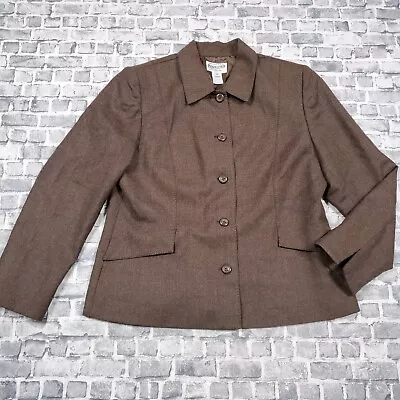 Vtg Pendleton Blazer Jacket Womens Petite 14 Button Up Wool Brown Shoulder Pads • $19.99