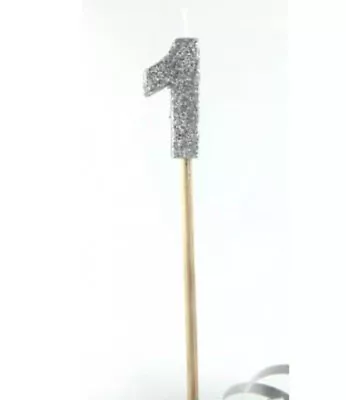 Silver Glitter Number Candle 4cm On Sticks 0 1 2 3 4 5 6 7 8 9 16 18 21 30 40 50 • $2.99
