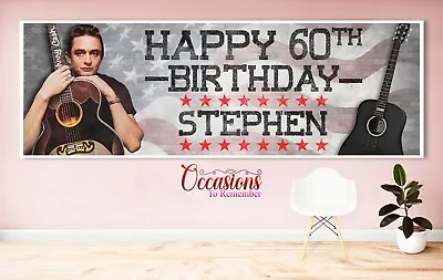 Personalised Johnny Cash Party Birthday Banner 36  X 12  Any Name & Age • $4.97